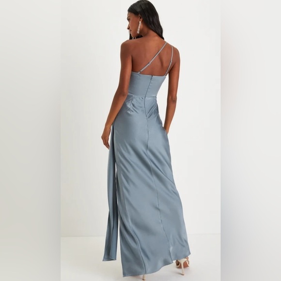 Lulu's Slate Blue One-Shoulder Maxi Dress - Picture 2 of 12